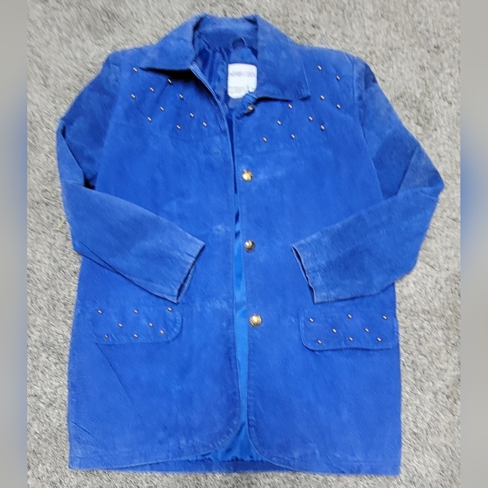 Vintage Michael Mims/ Kathy Cole leather blue Suede jacket